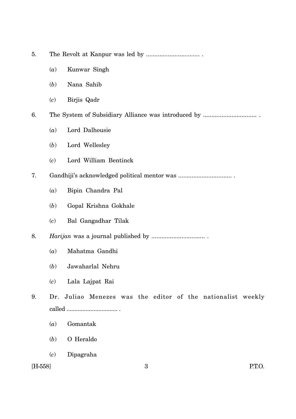 Goa Board Class 12 History -CWSN (March 2019) Question Paper - Page 3