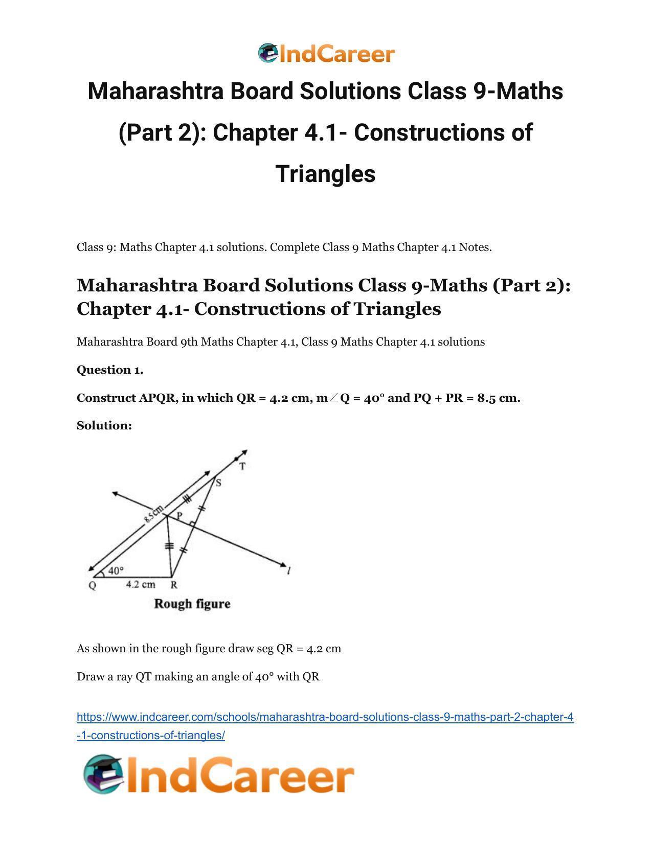 Maharashtra Board Solutions Class 9-Maths (Part 2): Chapter 4.1- Constructions of Triangles - Page 2