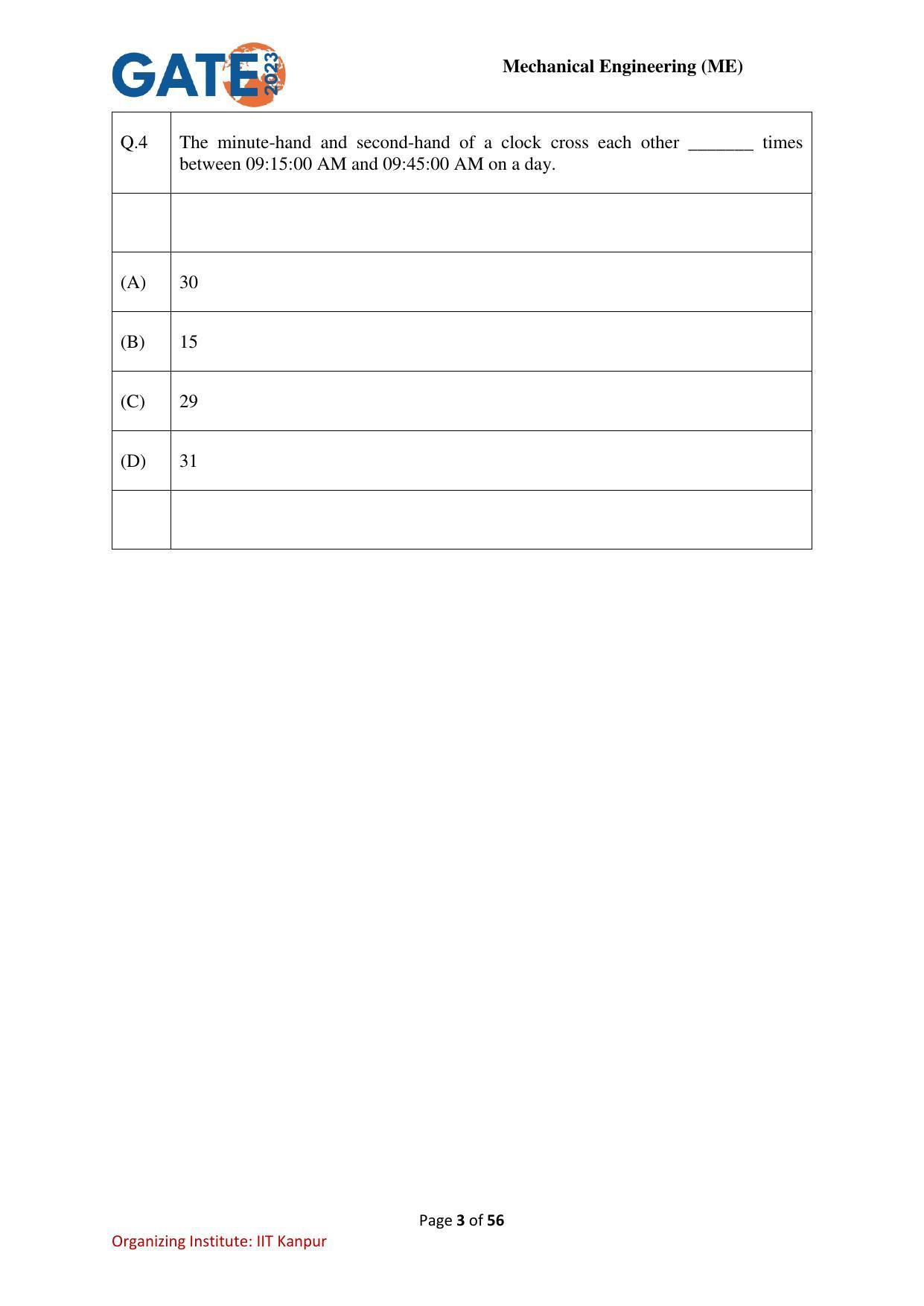 GATE 2023 Mechanical Engineering (ME) Question Paper - Page 3