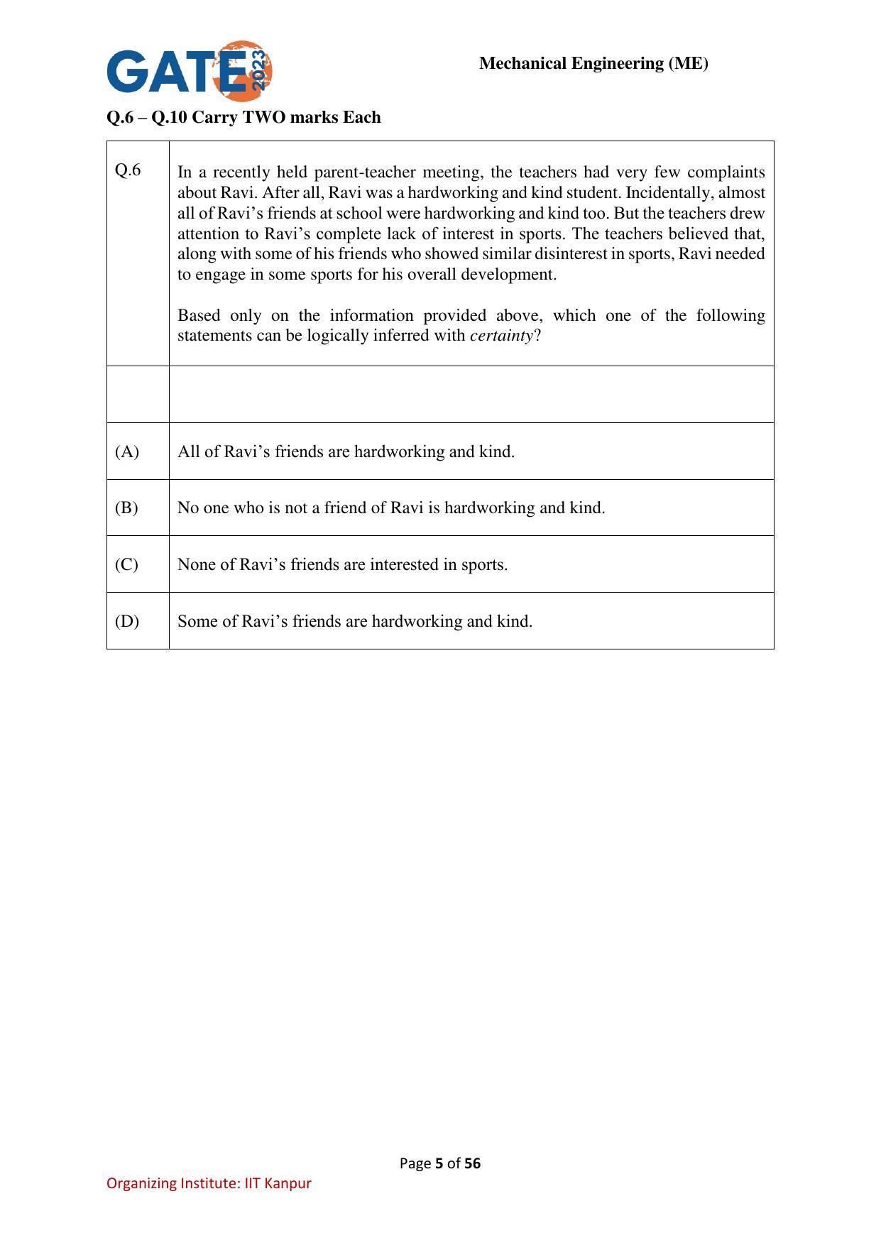GATE 2023 Mechanical Engineering (ME) Question Paper - Page 5