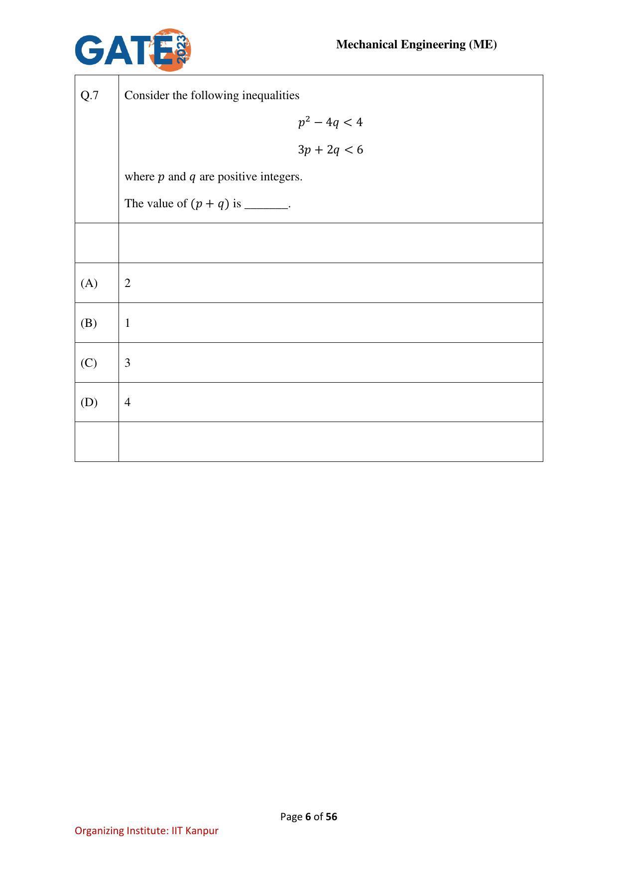 GATE 2023 Mechanical Engineering (ME) Question Paper - Page 6