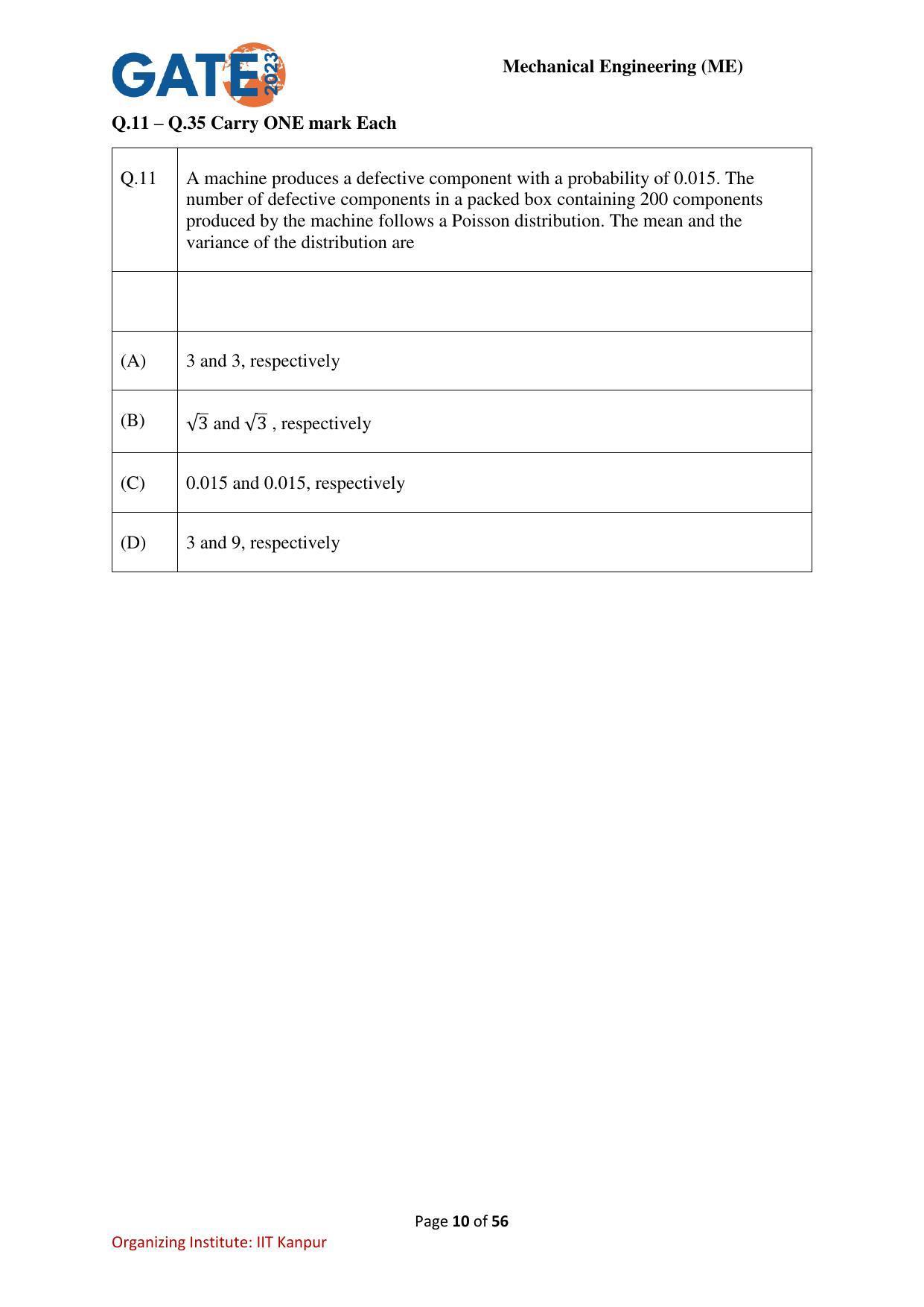GATE 2023 Mechanical Engineering (ME) Question Paper - Page 10