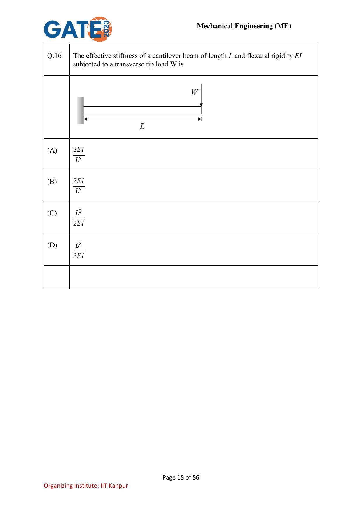 GATE 2023 Mechanical Engineering (ME) Question Paper - Page 15