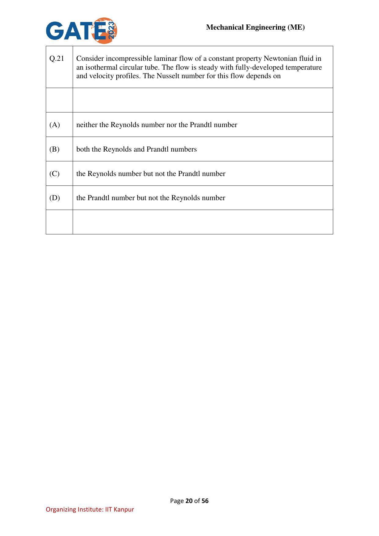 GATE 2023 Mechanical Engineering (ME) Question Paper - Page 20
