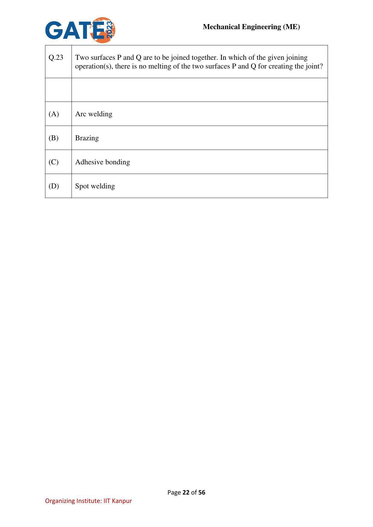 GATE 2023 Mechanical Engineering (ME) Question Paper - Page 22