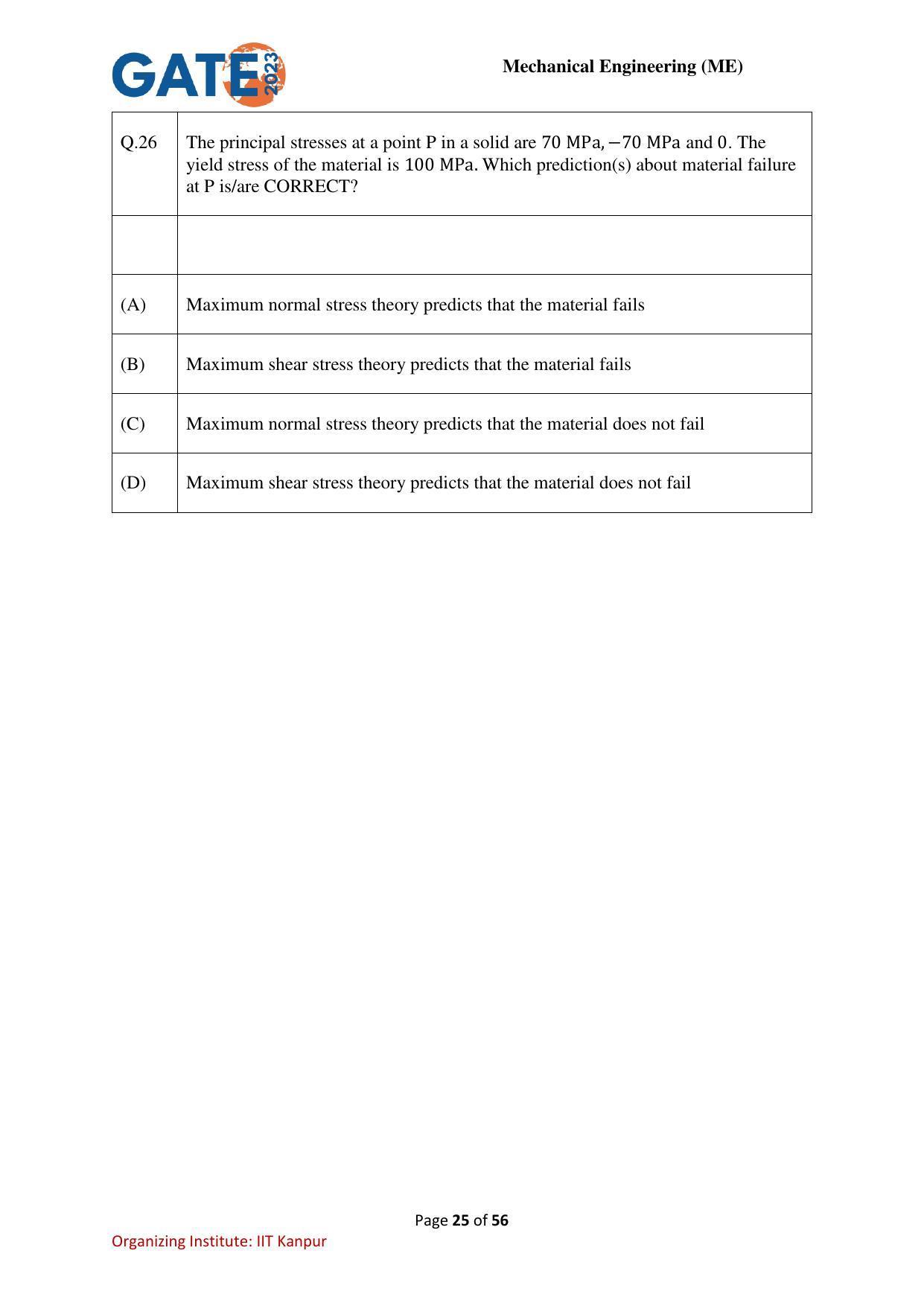 GATE 2023 Mechanical Engineering (ME) Question Paper - Page 25