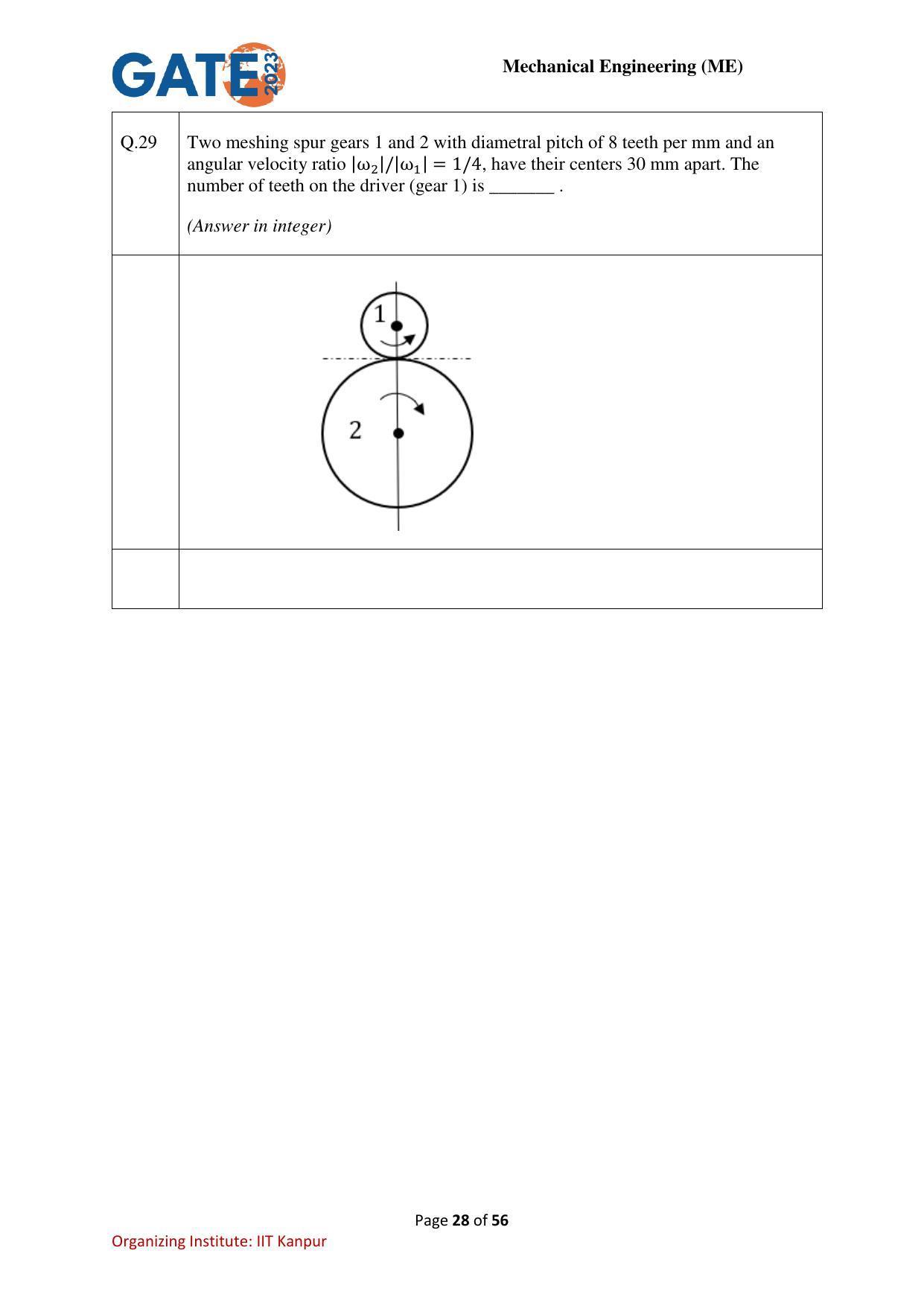 GATE 2023 Mechanical Engineering (ME) Question Paper - Page 28