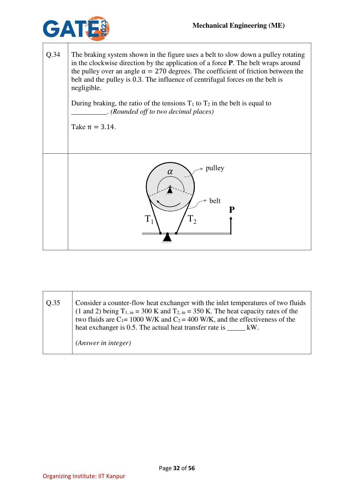 GATE 2023 Mechanical Engineering (ME) Question Paper - Page 32