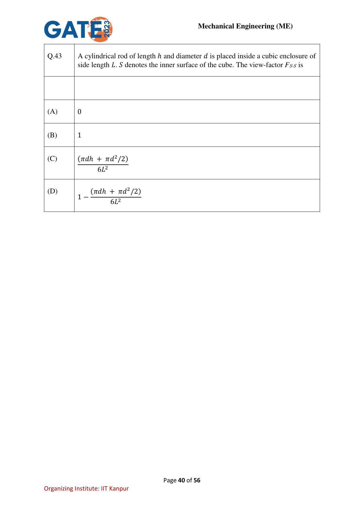 GATE 2023 Mechanical Engineering (ME) Question Paper - Page 40