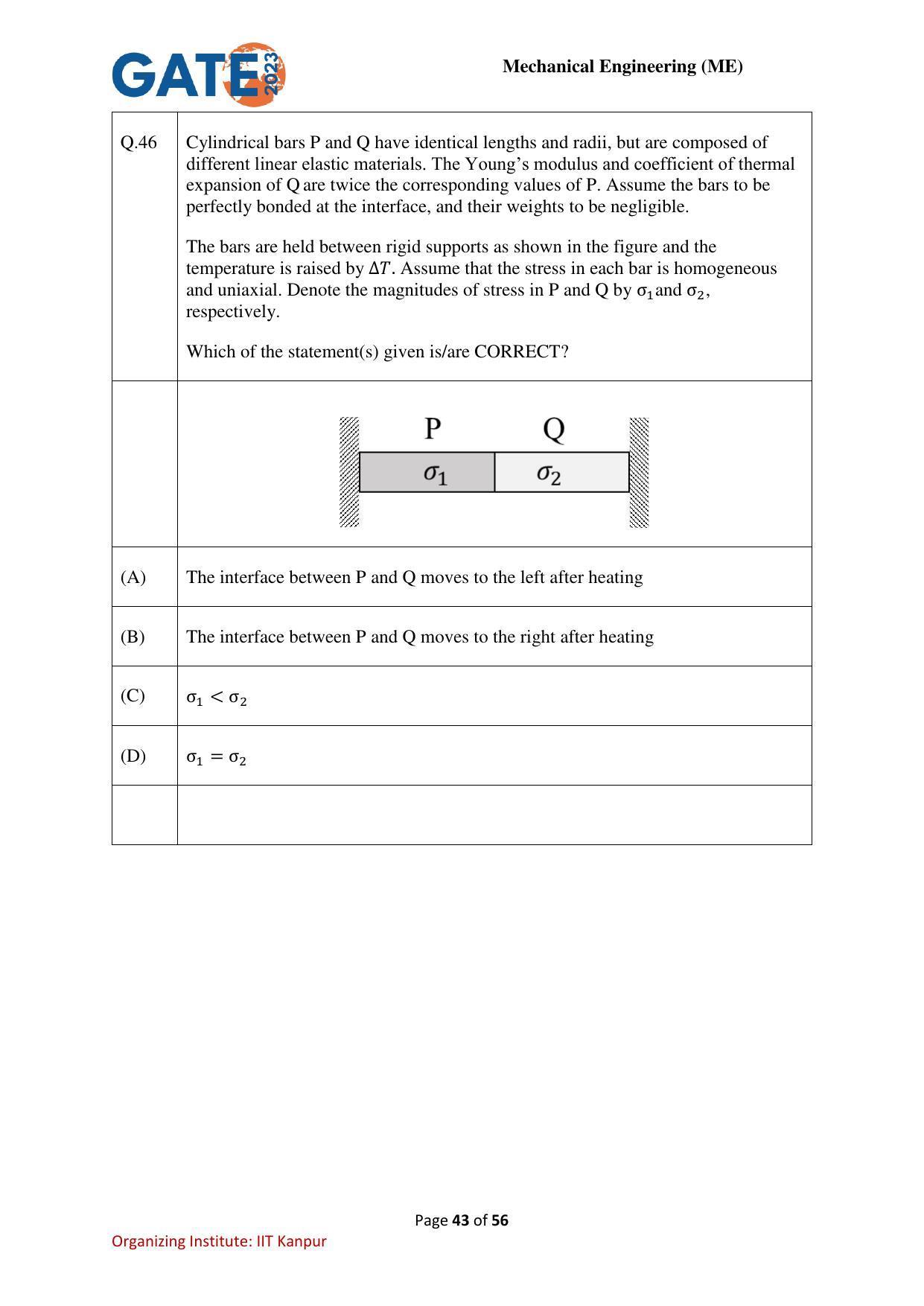 GATE 2023 Mechanical Engineering (ME) Question Paper - Page 43