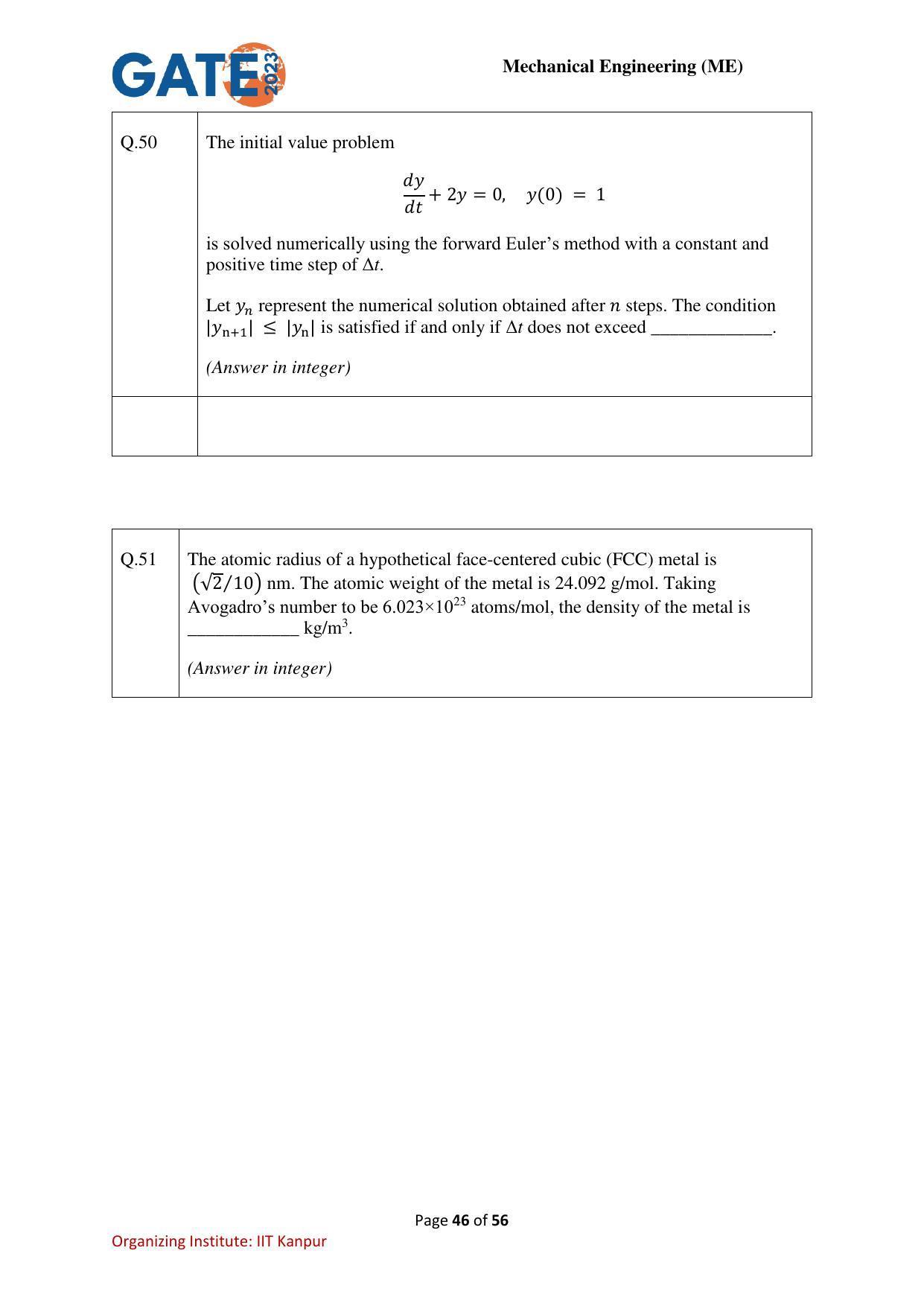 GATE 2023 Mechanical Engineering (ME) Question Paper - Page 46