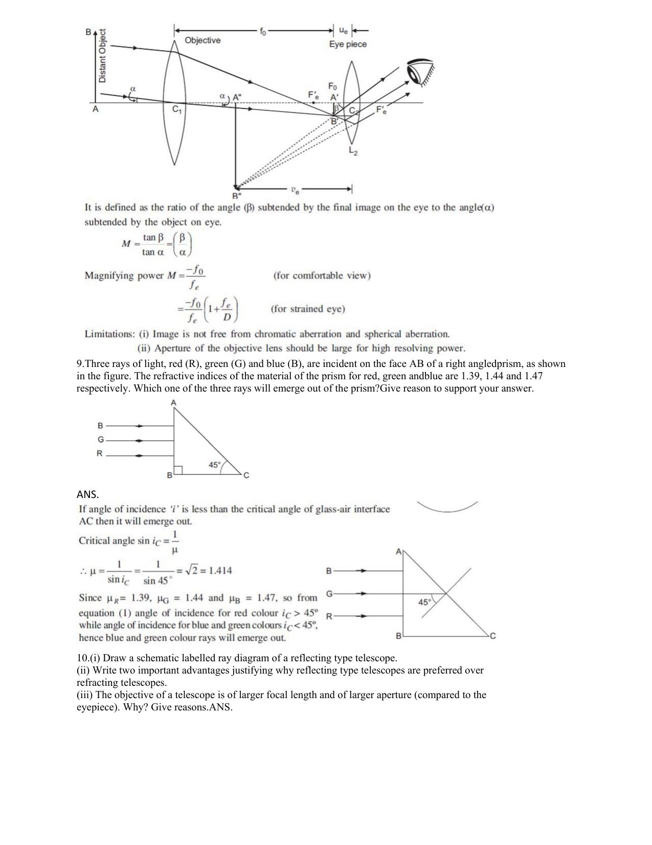 CBSE Class 12 Physics Worksheets for Optics - Page 8