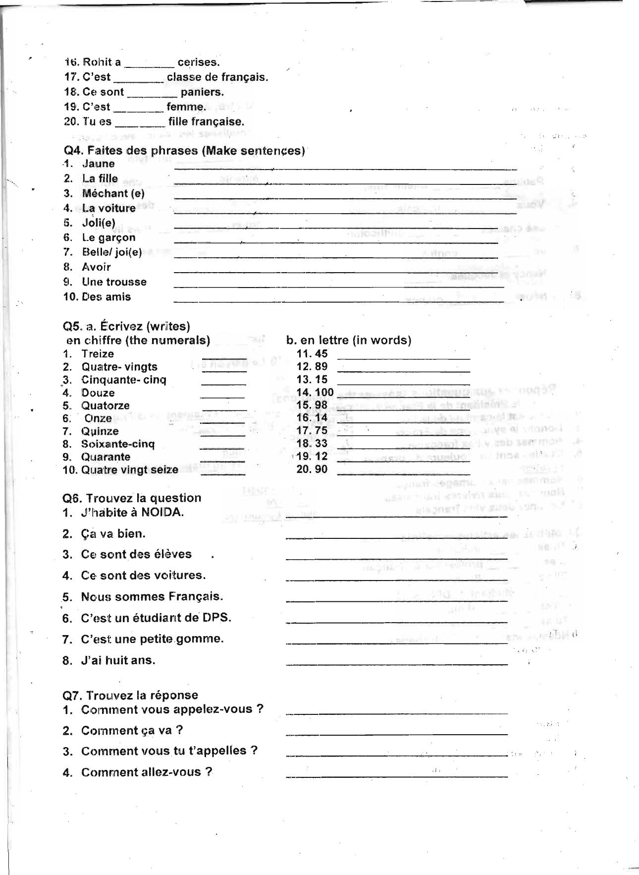Worksheet for Class 4 French Assignment 1 - Page 2