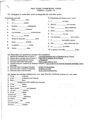 Worksheet for Class 4 French Assignment 1
