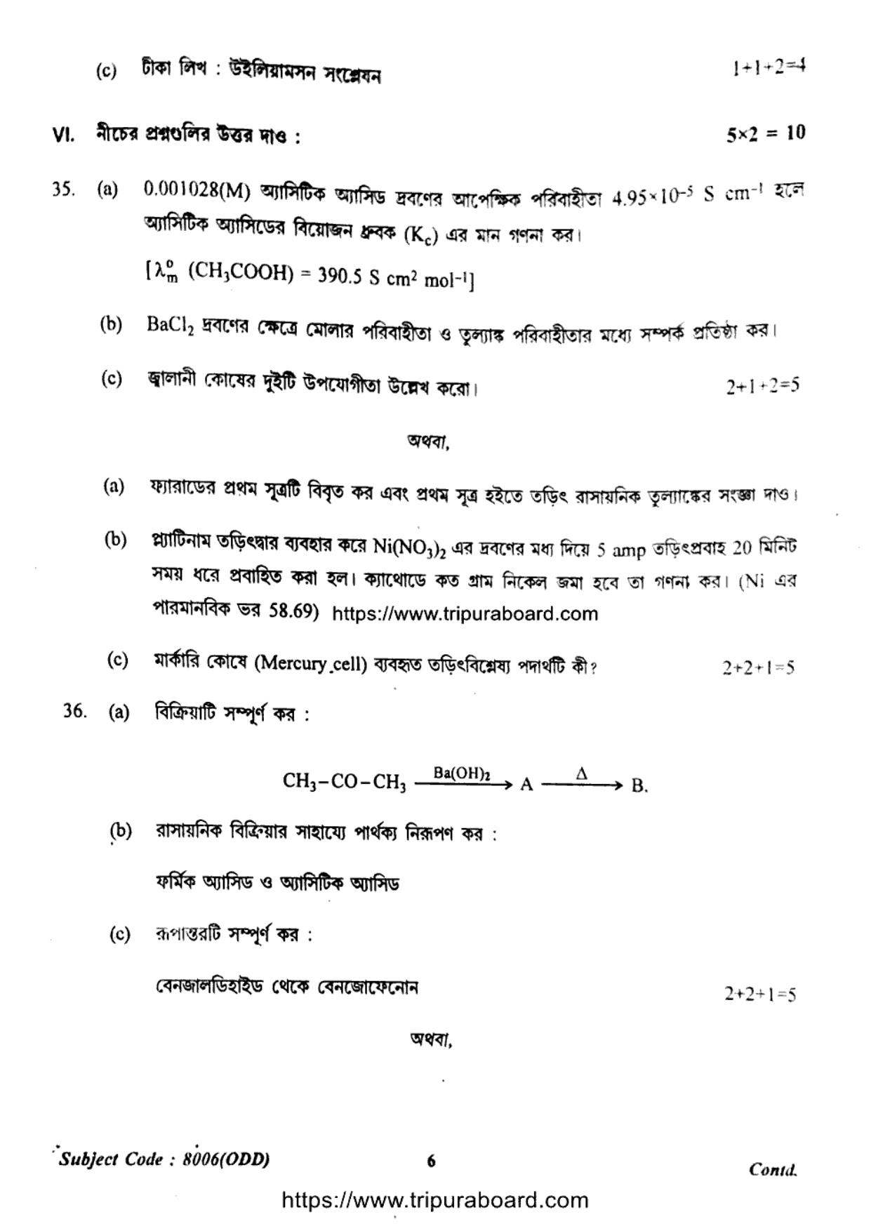 TBSE Class 12 Chemistry Question Paper 2024 - Page 6
