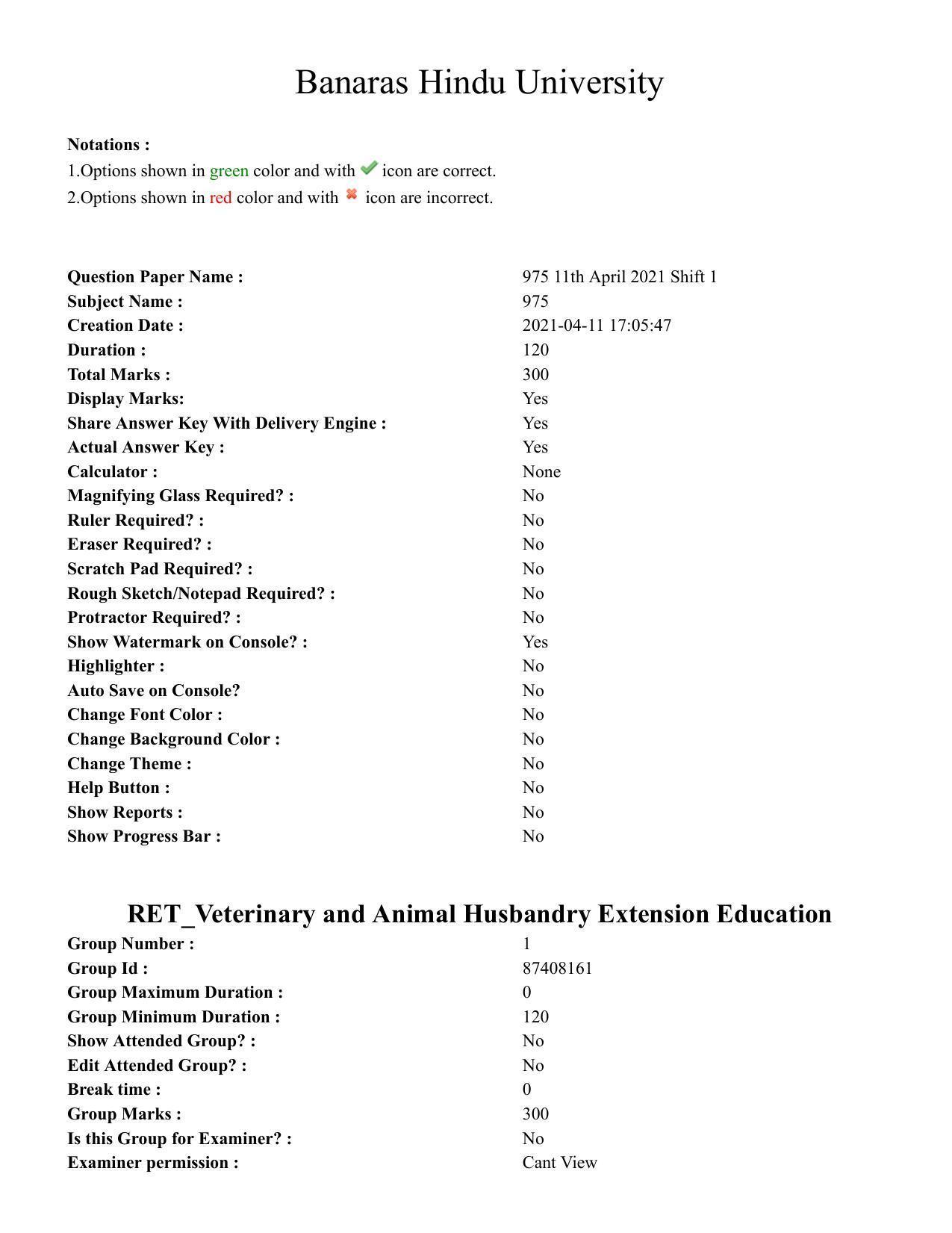 BHU RET Veterinary Extension Education 2020 Question Paper - Page 1