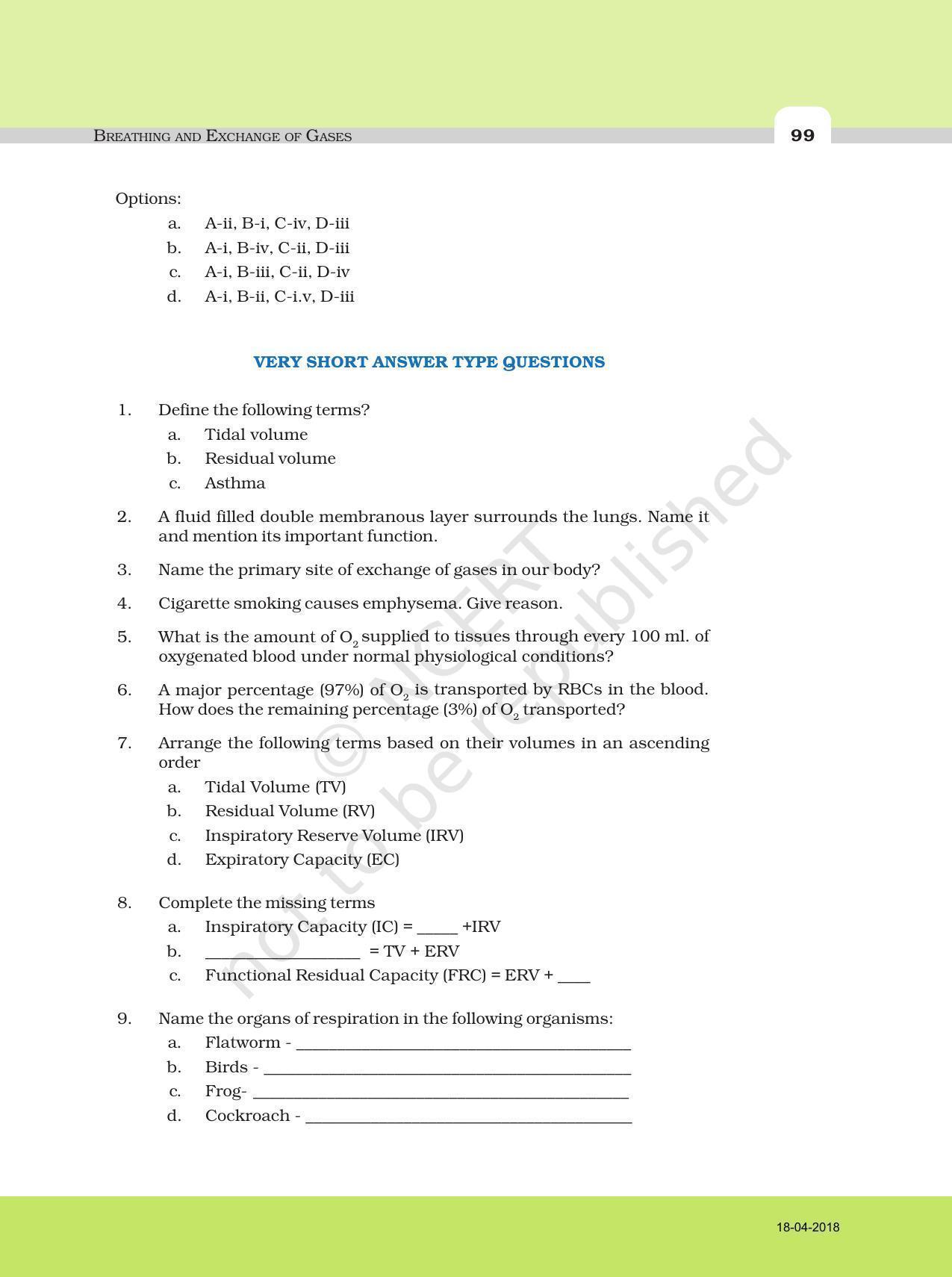 NCERT Exemplar Book for Class 11 Biology: Chapter 17 Breathing and Exchange of Gases - Page 4