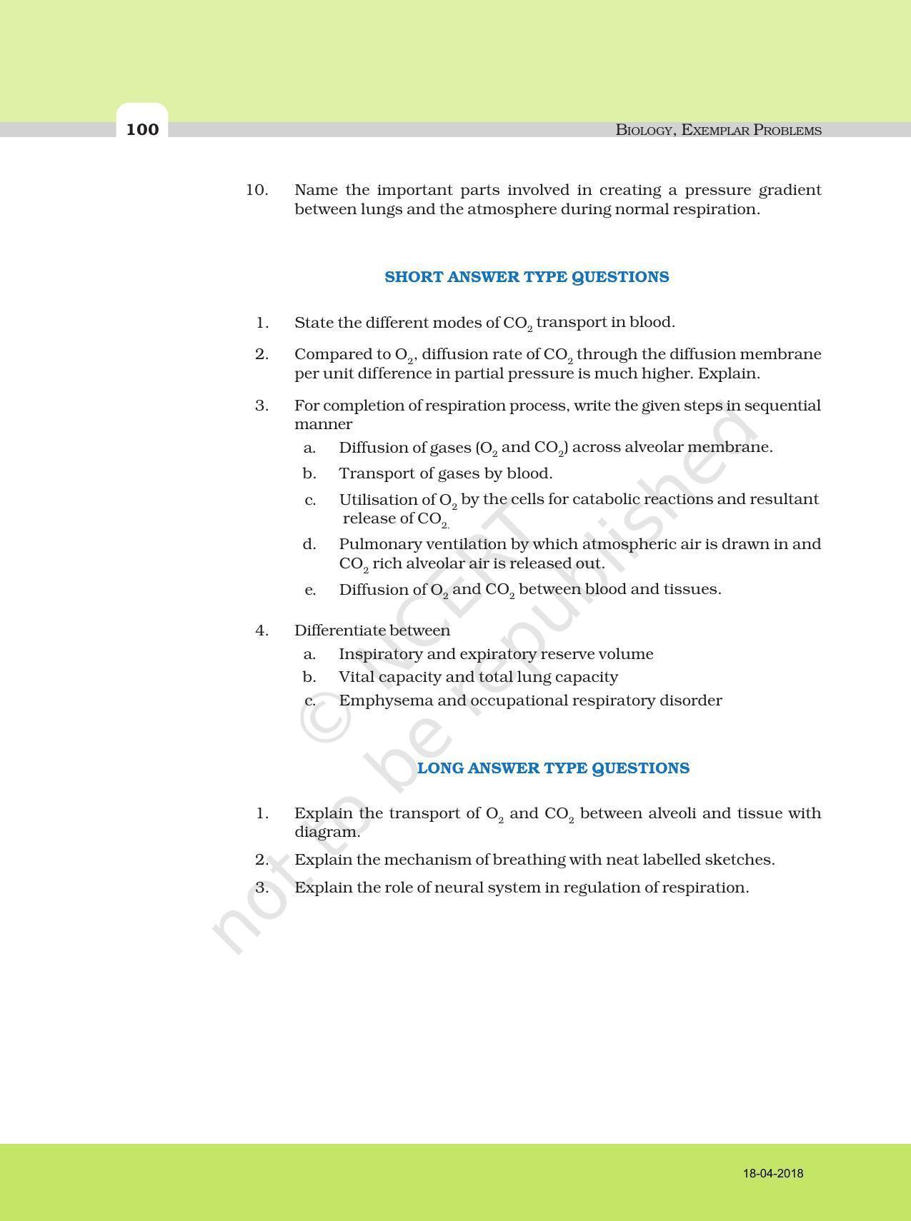 NCERT Exemplar Book for Class 11 Biology: Chapter 17 Breathing and Exchange of Gases - Page 5