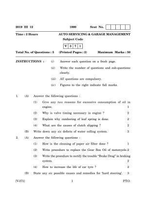 Goa Board Class 12 Auto Servicing & Garage Management March 2019 (March 2019) Question Paper