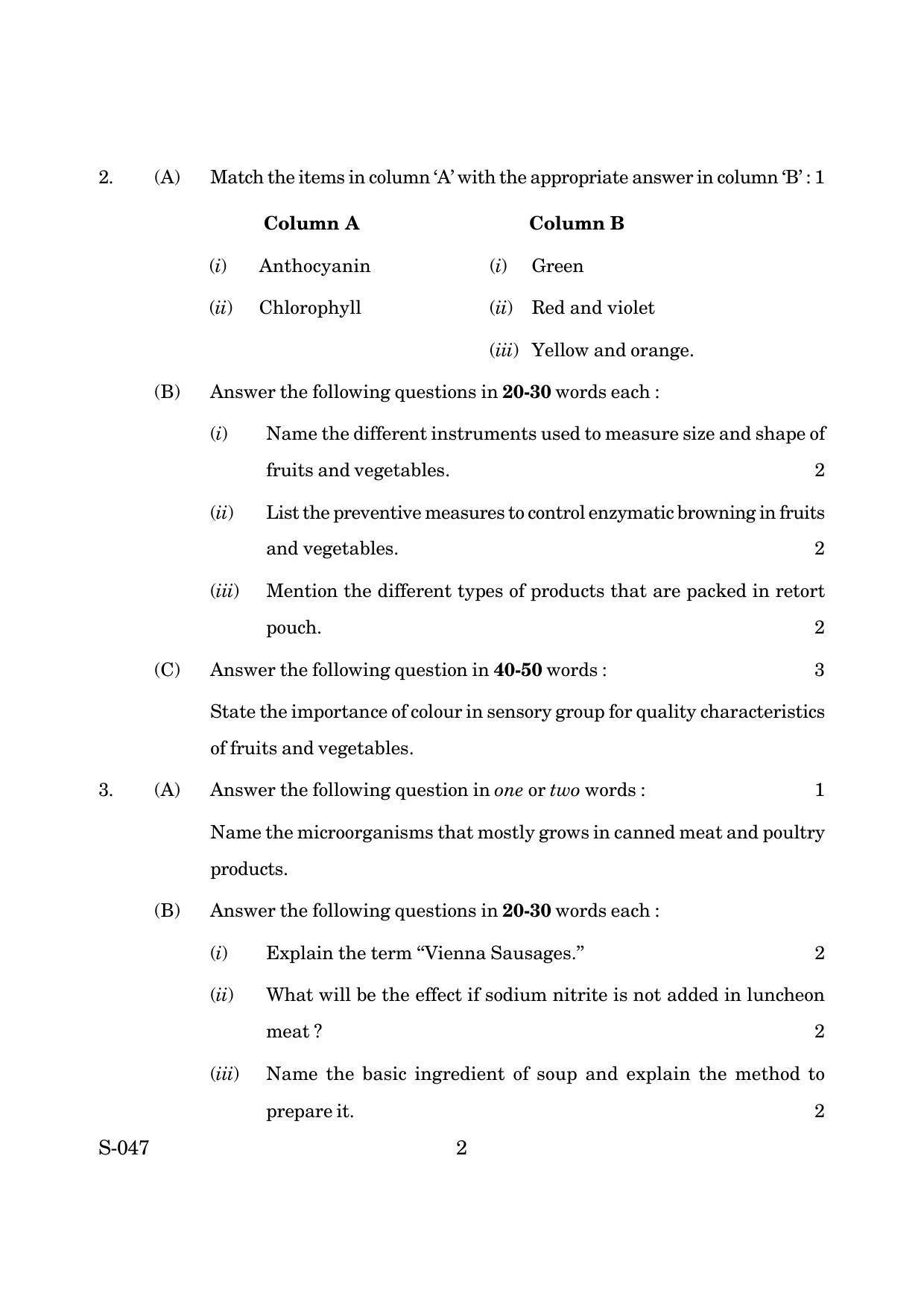 Goa Board Class 10 Food Processing (March 2019) Question Paper - Page 2