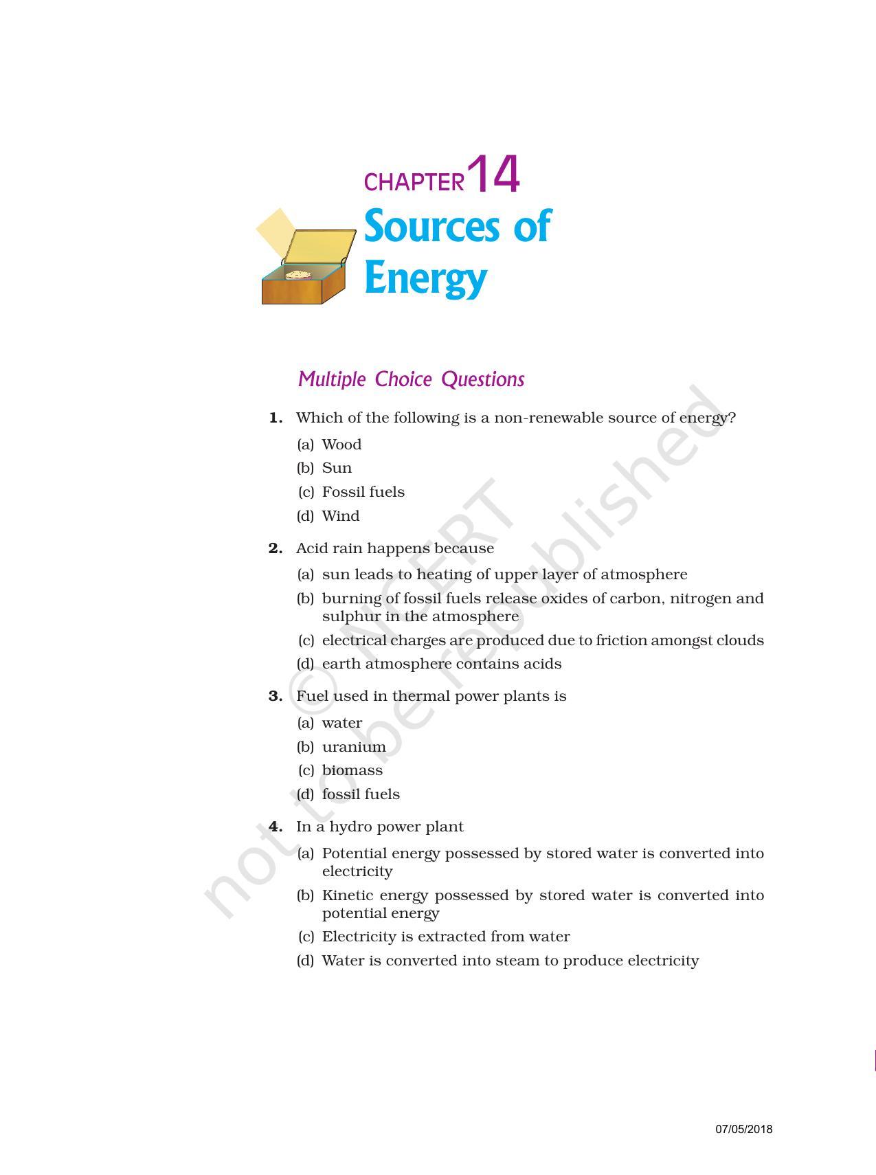 NCERT Exemplar Book for Class 10 Science: Chapter 14 Sources of Energy - Page 1