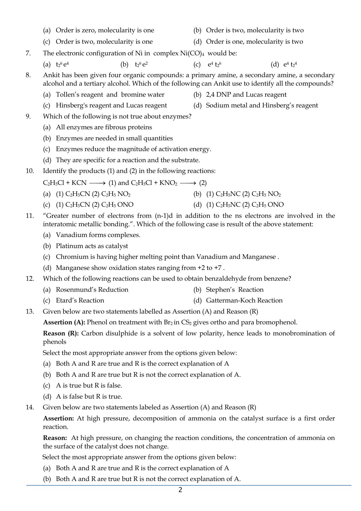 CBSE Class 12 Chemistry SET 2 Practice Questions 2023-24  - Page 2