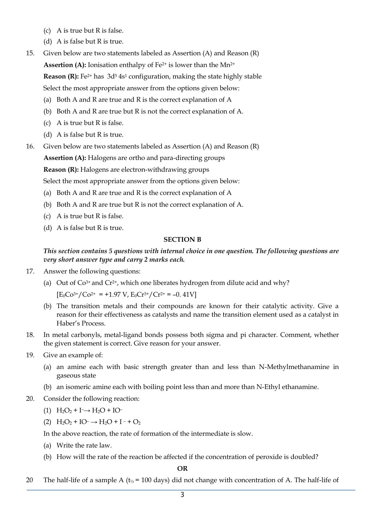 CBSE Class 12 Chemistry SET 2 Practice Questions 2023-24  - Page 3