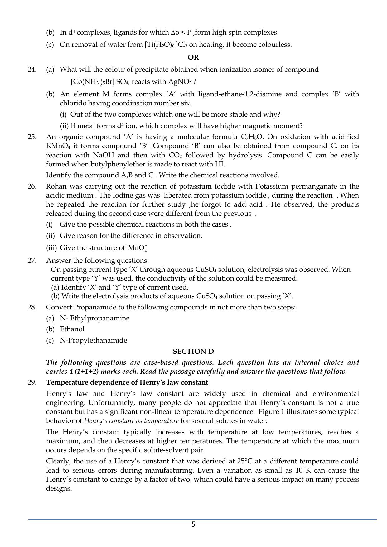 CBSE Class 12 Chemistry SET 2 Practice Questions 2023-24  - Page 5