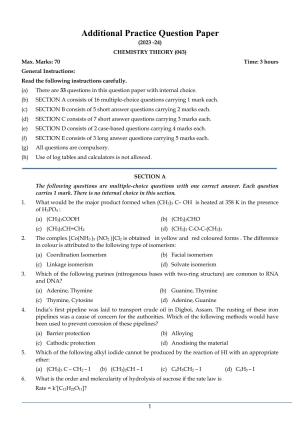 CBSE Class 12 Chemistry SET 2 Practice Questions 2023-24 