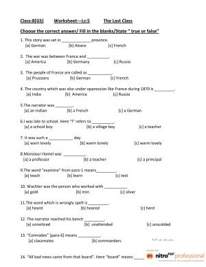 CBSE Class 8 English Worksheet The Last Class Assignment