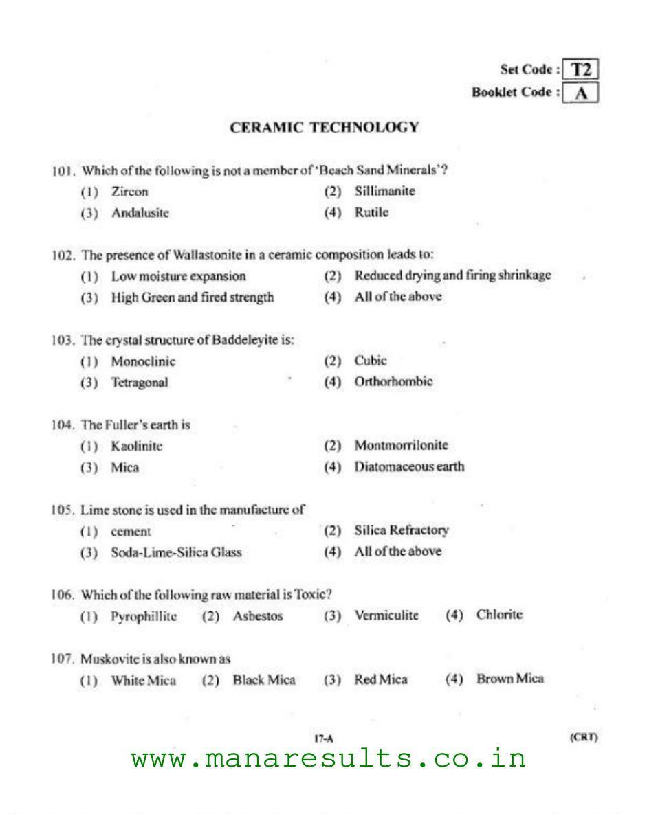 AP ECET 2015 Ceramic Technology Old Previous Question Papers - Page 16
