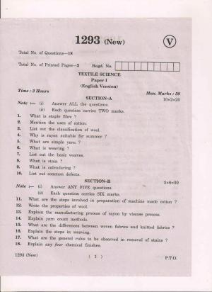 AP Inter 1st Year Textile Science-I (New) March-2019-Vocational Question Paper