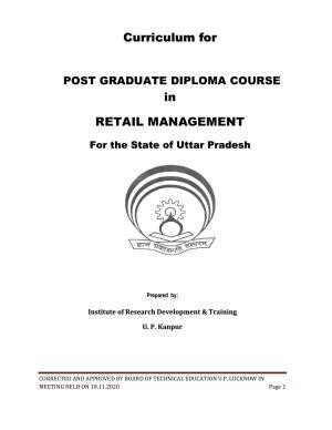 SYLLABUS FOR FIRST SEMESTER SESSION (2020-2021) - TWO SEMESTER POST GRADUATE DIPLOMA COURSE IN RETAIL MANAGEMENT