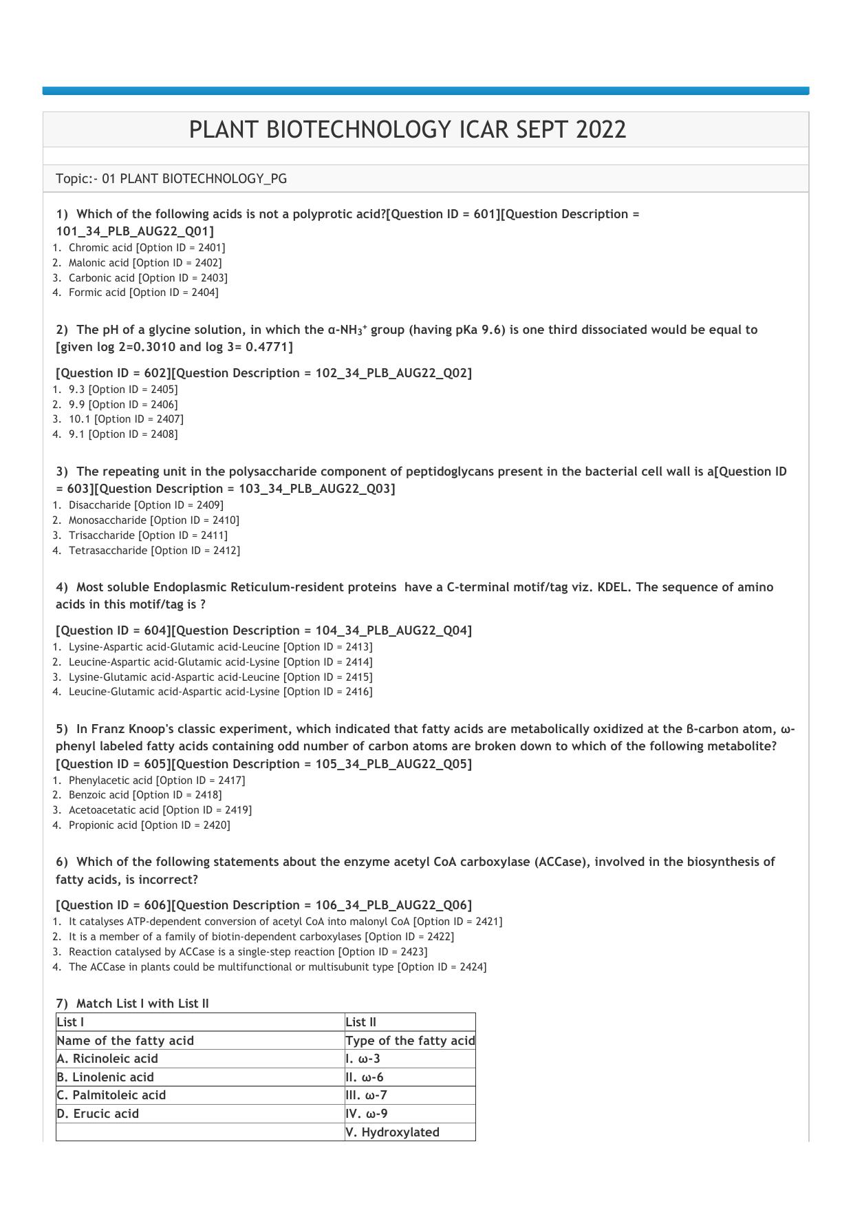 ICAR AIEEA PG 2022 PLANT BIOTECHNOLOGY Question Paper - Page 1