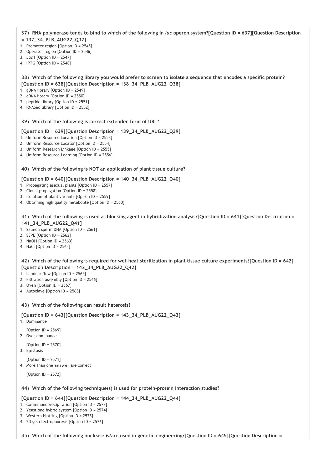 ICAR AIEEA PG 2022 PLANT BIOTECHNOLOGY Question Paper - Page 7