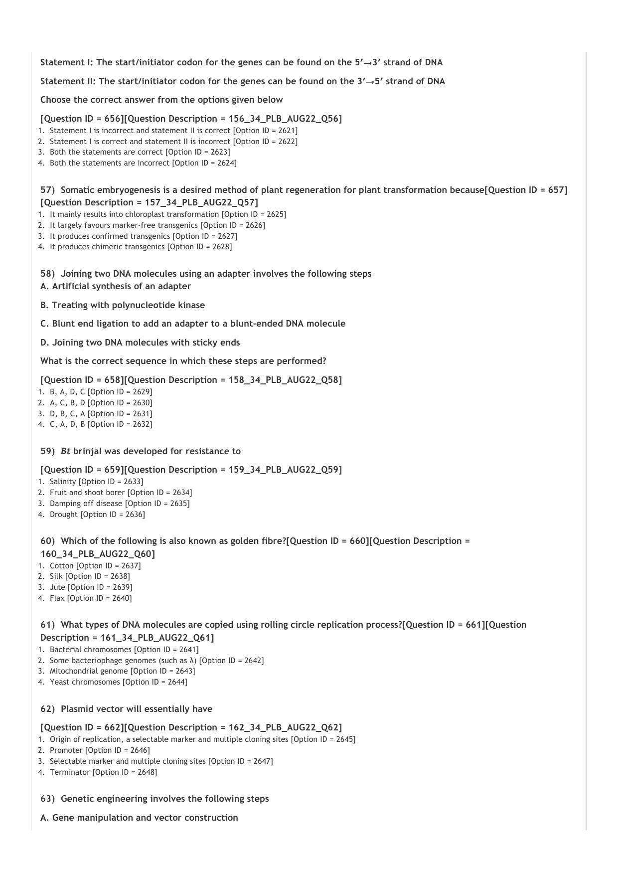 ICAR AIEEA PG 2022 PLANT BIOTECHNOLOGY Question Paper - Page 10