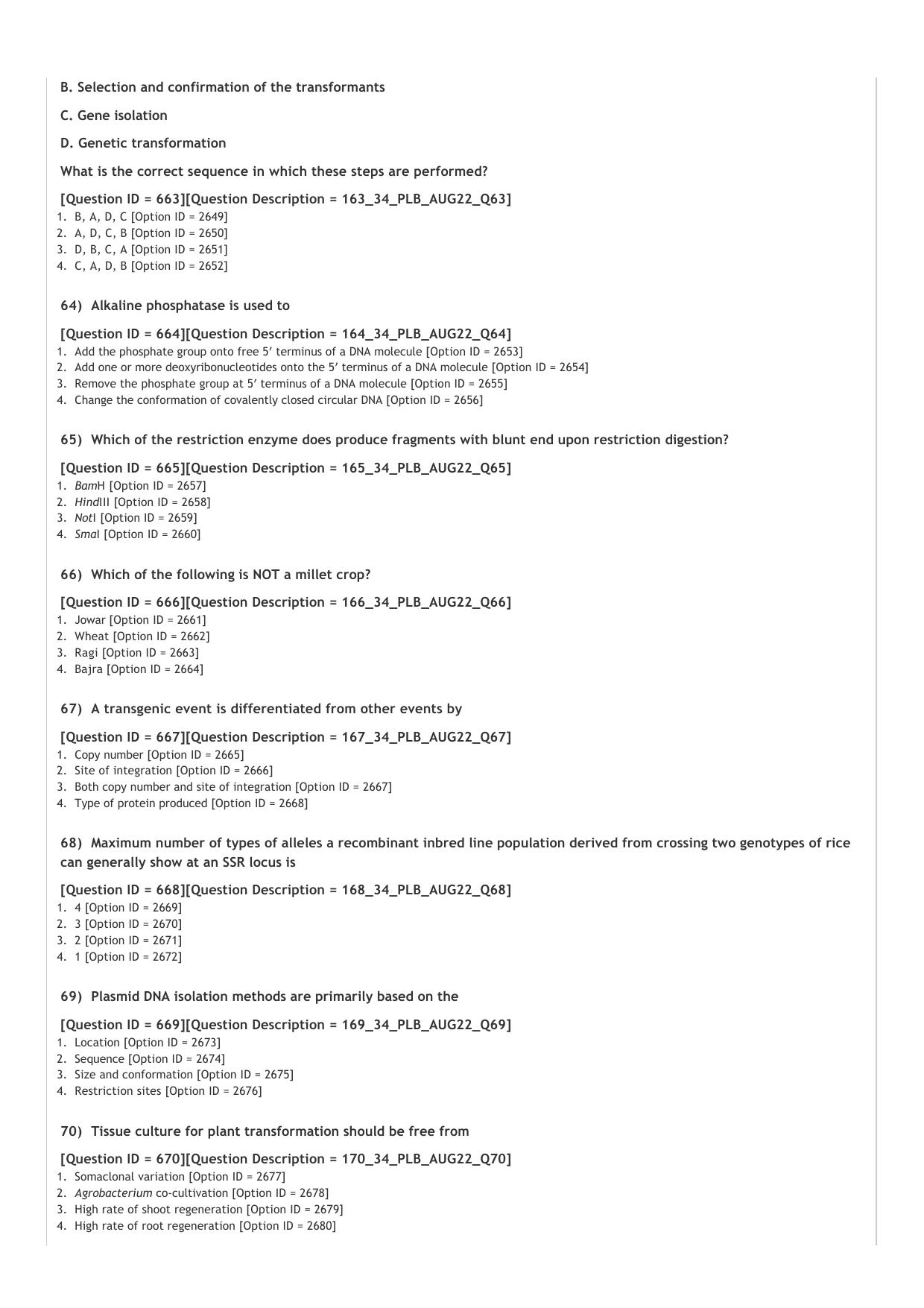 ICAR AIEEA PG 2022 PLANT BIOTECHNOLOGY Question Paper - Page 11