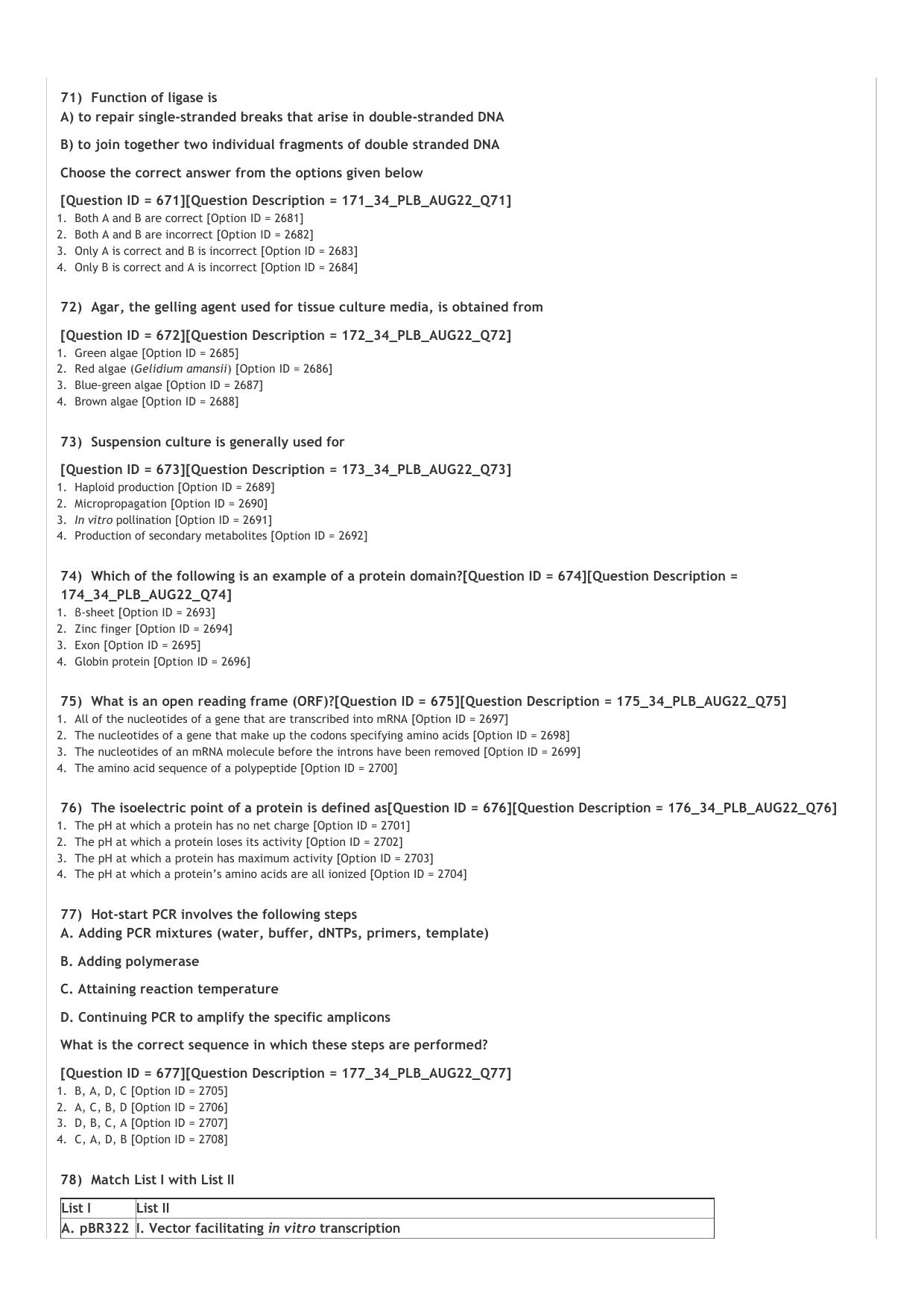 ICAR AIEEA PG 2022 PLANT BIOTECHNOLOGY Question Paper - Page 12