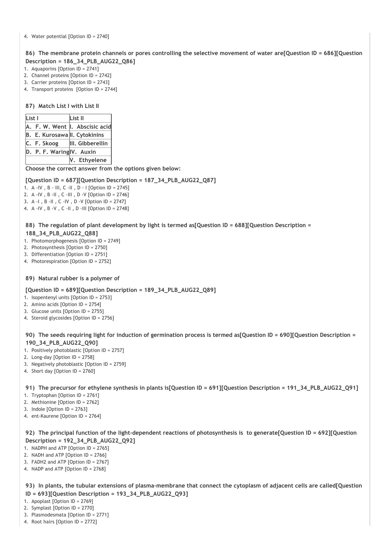 ICAR AIEEA PG 2022 PLANT BIOTECHNOLOGY Question Paper - Page 14