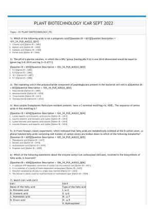 ICAR AIEEA PG 2022 PLANT BIOTECHNOLOGY Question Paper