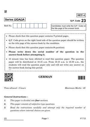 CBSE Class 10 23_German 2022 Question Paper