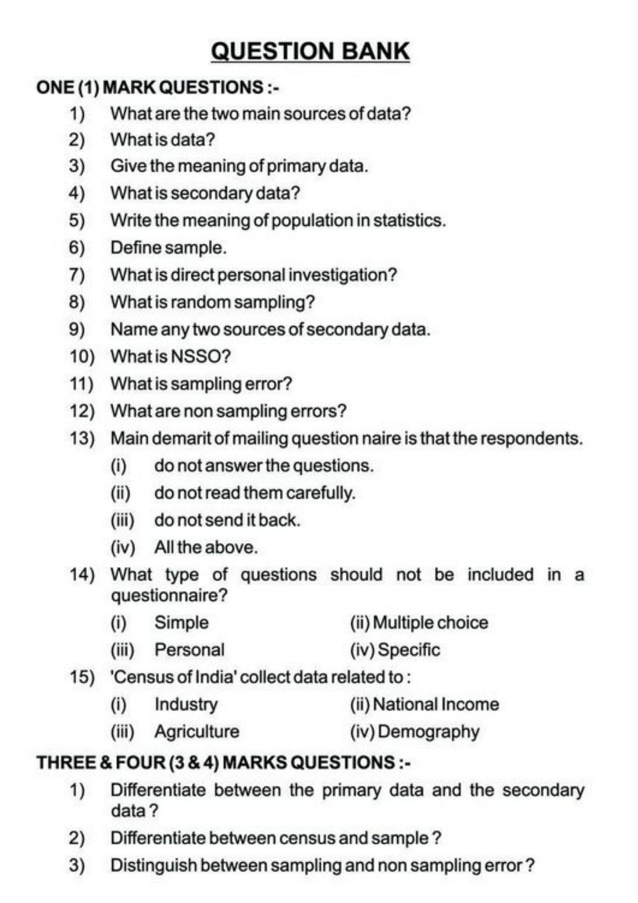 Class 11 Notes, Question & Practice Paper - Economics (Topic 2(A) : Collection, Organisation and Presentation of Data) - Page 4