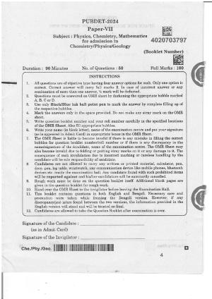 WB PUBDET 2024 Chemistry Physics Geology Question Paper