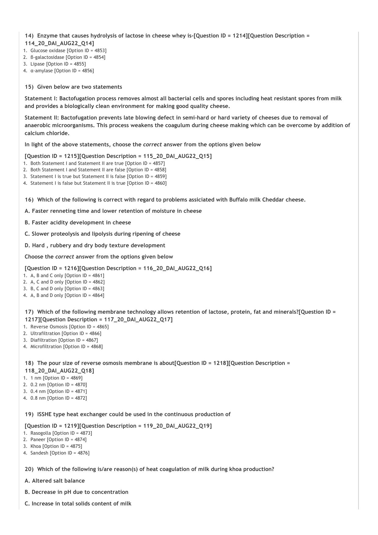 ICAR AIEEA PG 2022 DAIRY TECHNOLOGY Question Paper - Page 3