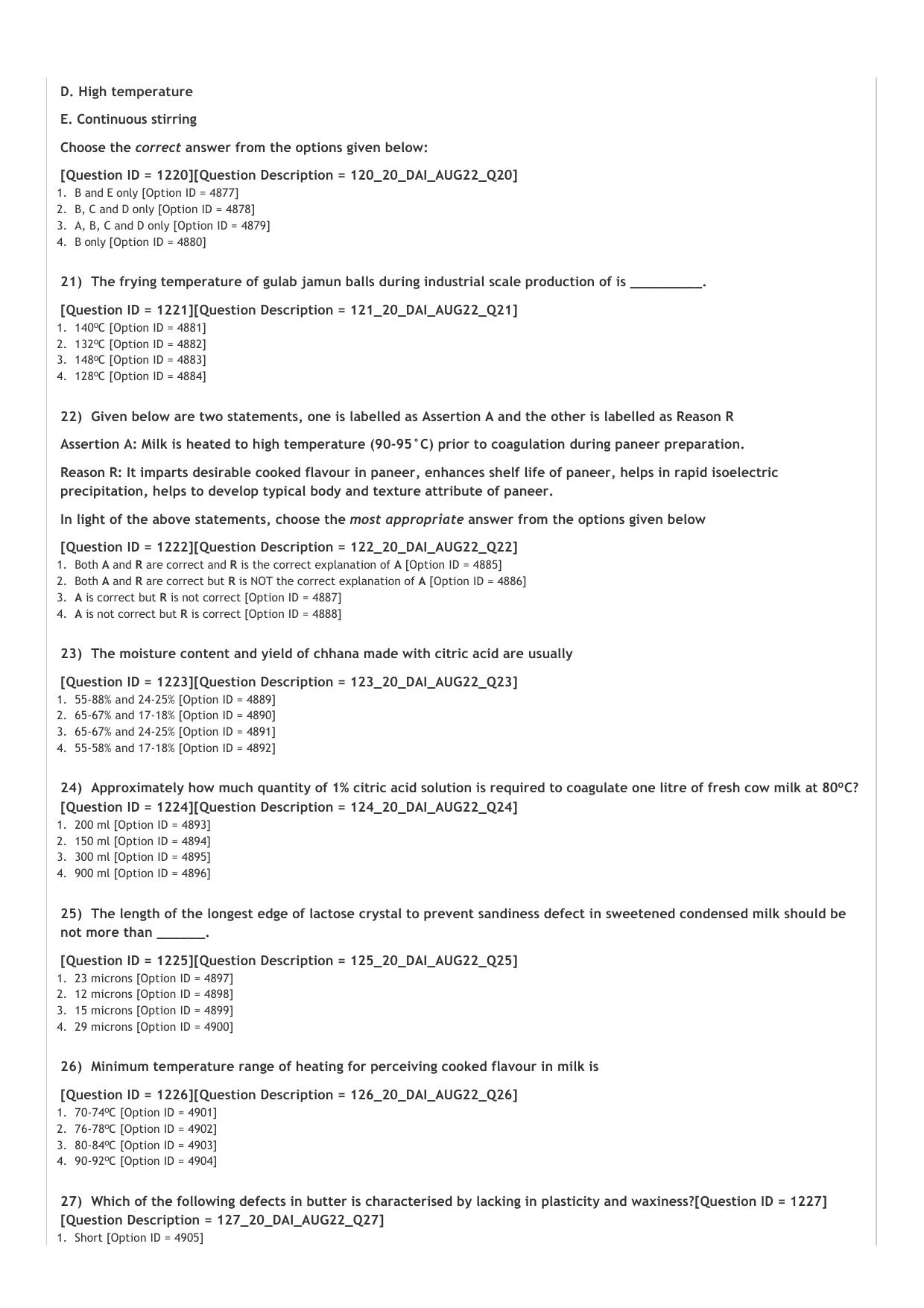 ICAR AIEEA PG 2022 DAIRY TECHNOLOGY Question Paper - Page 4