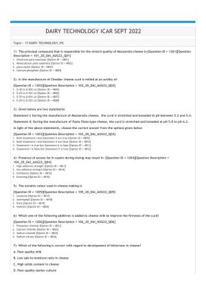 ICAR AIEEA PG 2022 DAIRY TECHNOLOGY Question Paper
