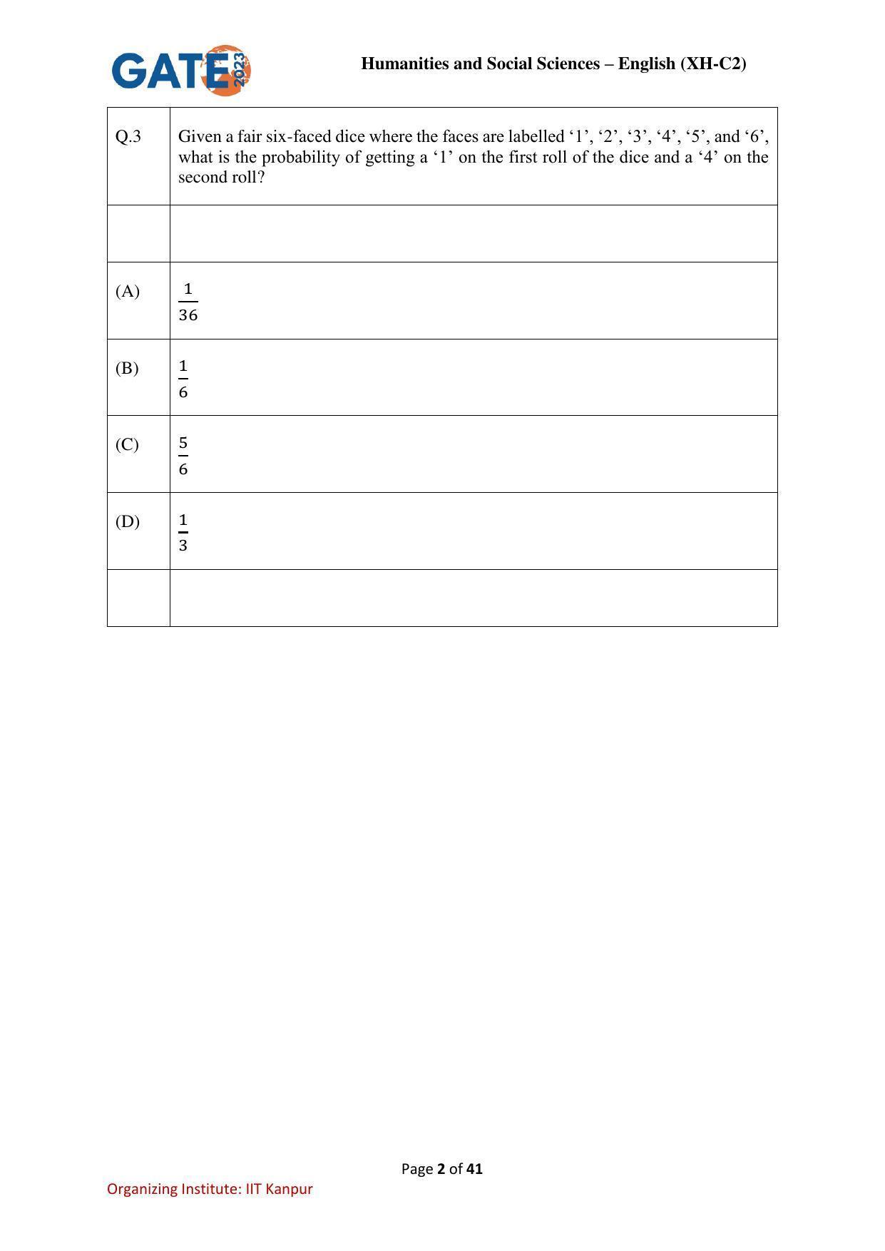 GATE 2023 Humanities & Social Sciences – English (XH-C2) Question Paper - Page 2