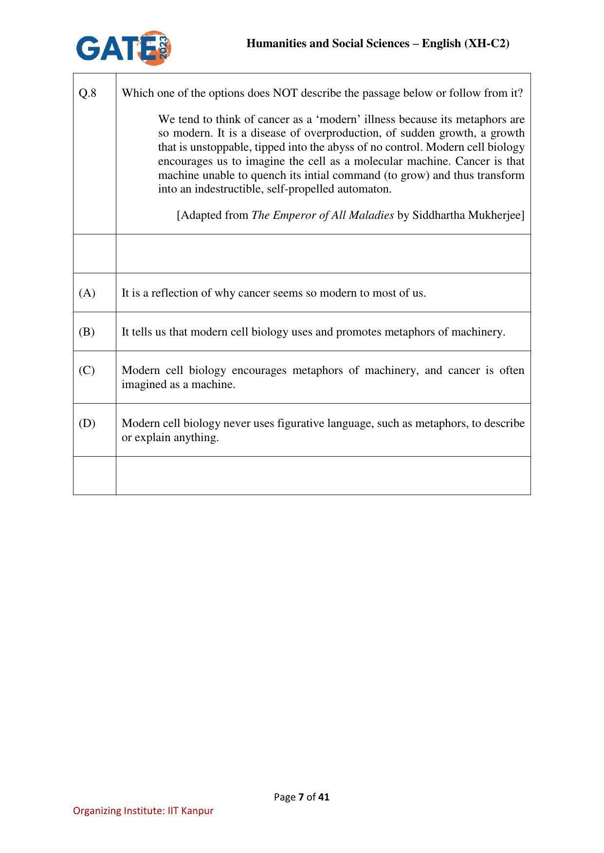 GATE 2023 Humanities & Social Sciences – English (XH-C2) Question Paper - Page 7