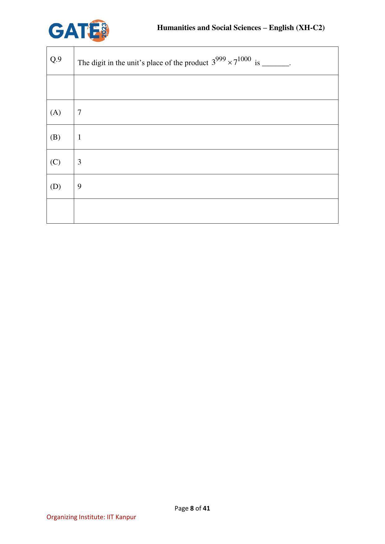 GATE 2023 Humanities & Social Sciences – English (XH-C2) Question Paper - Page 8