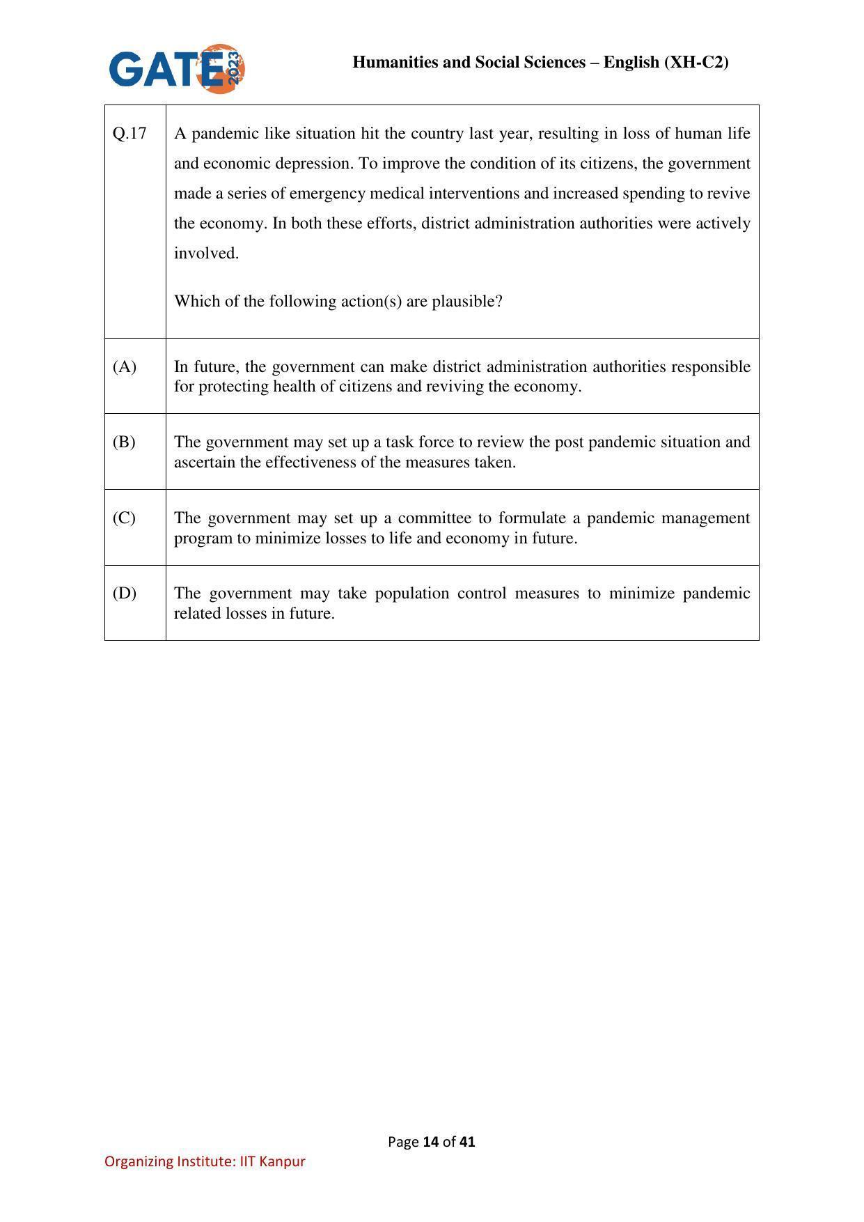 GATE 2023 Humanities & Social Sciences – English (XH-C2) Question Paper - Page 14